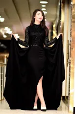Sexy Split Long Sleeve Round Neck Dress with Tail