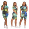 Casual tie dyed printed short sleeve shorts sports suit