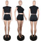 Round neck T-shirt shorts Sports navel exposed elastic bubble plaid casual two-piece set