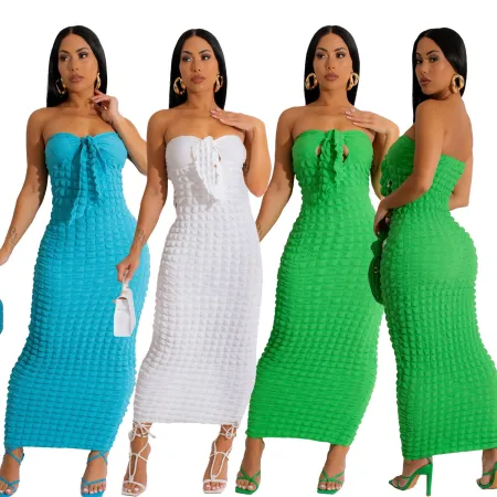 Popcorn bubble bra wrap hip dress