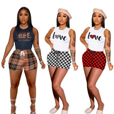 Fashion Casual Tank Top Shorts Printed Two Piece Set