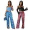Fashion sexy denim imitation positioning printed wide leg pants