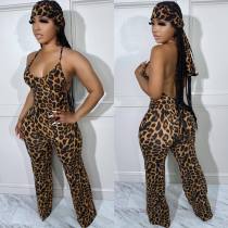 Leopard print suspender jumpsuit (with headband)
