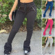 Sports casual drawstring stack pants Sweater fabric with zip pockets