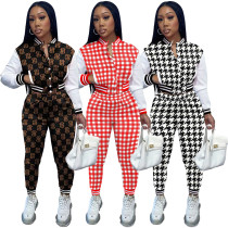 Fashion Casual Set Printed Panel Long Sleeve Baseball Jacket 2PK Set