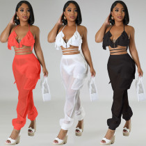 Bikini Swimwear Chiffon Pocket Pants Set 3-piece