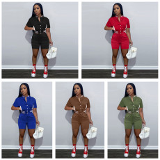 Women's Jacket Set Shorts Short Sleeve Articulated Baseball Jacket Two Piece Set
