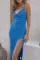 Knitted elastic suspender slit sexy dress