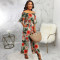 Sexy and fashionable digital printed one-piece neck jumpsuit