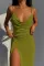 Knitted elastic suspender slit sexy dress