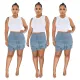 Washed Denim Irregular High Waist Elastic Pant Skirt
