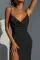 Knitted elastic suspender slit sexy dress