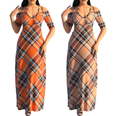 Sexy Fashion Digital Print V-Neck Medium Sleeve Dress