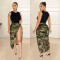 Fashionable camouflage army green diagonal open skirt
