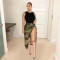 Fashionable camouflage army green diagonal open skirt