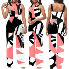 Sexy and fashionable digital printing sleeveless jumpsuit