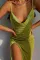 Knitted elastic suspender slit sexy dress