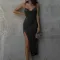 Knitted elastic suspender slit sexy dress