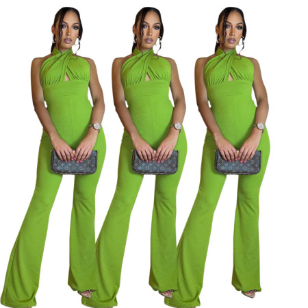 Sexy Pullover Neck Open Back Solid Color Jumpsuit