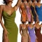 Knitted elastic suspender slit sexy dress