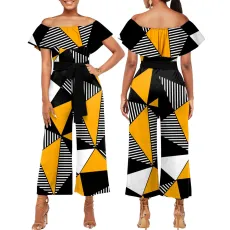 Sexy and fashionable one-line collar bra printed jumpsuit
