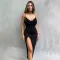 Knitted elastic suspender slit sexy dress