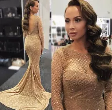 Sexy Round Neck Long Sleeve Wrapped Hip Long Dress
