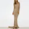 Sexy Round Neck Long Sleeve Wrapped Hip Long Dress