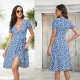 Sexy V-neck short sleeve floral dress