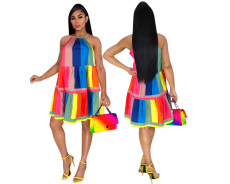 Fashion Rainbow Stripe Strap Dress