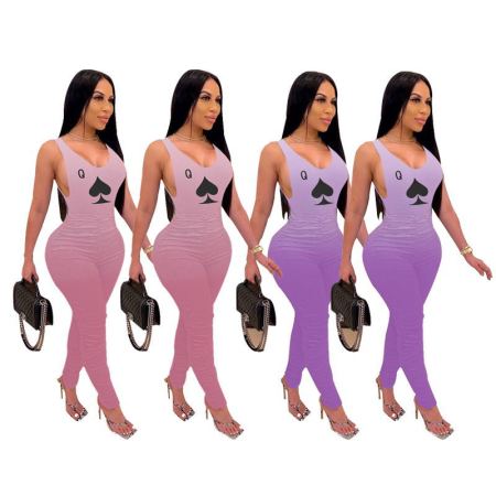 Fashion Playing Card Printed Gradient Jumpsuit