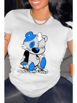 Cartoon Print Large Round Neck Loose Fit T-Shirt