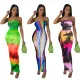 Sexy printed breast wrap dress