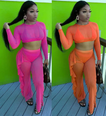 Fashion ear edge sexy perspective mesh two-piece set