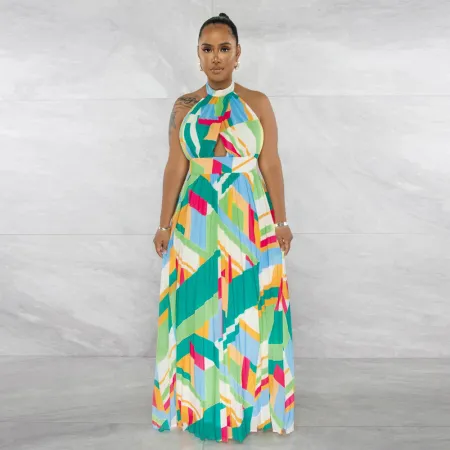 Fashion Digital Print Lace Up Dress