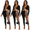 Fashion Long Sleeve Leopard Pattern Panel Pants Casual Set