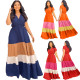 Short Sleeve V-Neck Elastic Waist Loose Fit Long Dress