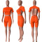 Fashion Open Umbilical Capris Short Sleeve Solid Color Set Summer