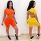 Fashion Open Umbilical Capris Short Sleeve Solid Color Set Summer
