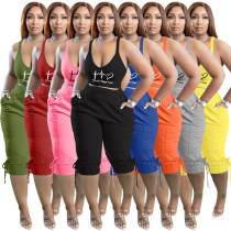 Sexy suspender vest V-neck printed capris set