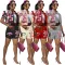Fashion casual printed bomber short sleeve set