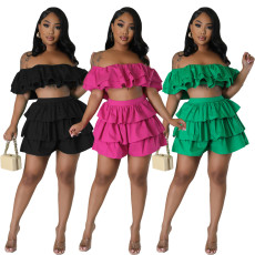Ruffled Loose Chain Wrap Chest Shorts Set 2 Piece Set