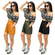 Casual pants High waist solid color shorts