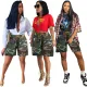 Camo denim multi pocket overalls casual pants