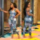 Fashion imitation denim print sexy suspender vest jumpsuit