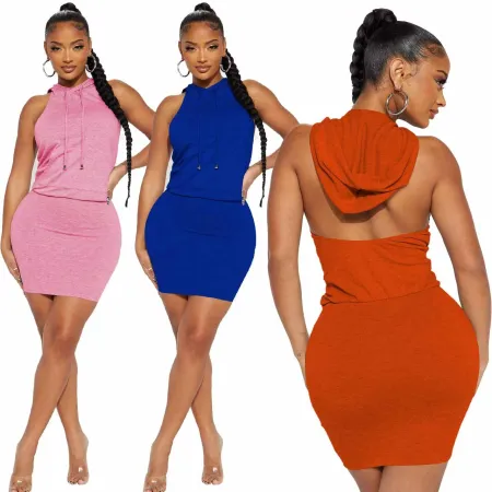 Fashion Casual Hooded Open Back Dress