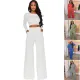 Spring Top Solid Color Lace Long Sleeve Two Piece Set