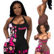 Sexy Hot Tight High Elasticity Fashion Print Hanging Neck Bodysuit Shorts