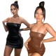 Sexy one-step dress Solid color bra PU leather dress