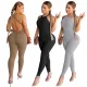 Strap sexy solid color tight high waisted sports jumpsuit